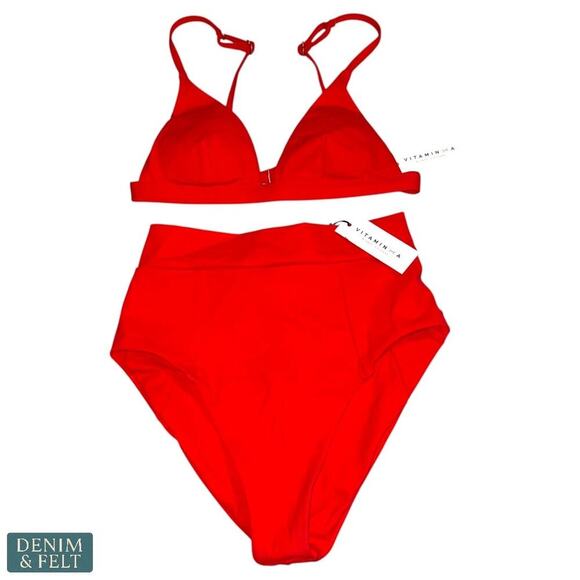 Vitamin A Red Bikini Set | BioSculpt Elena Bottom & Triangle Top Size Small NEW - Picture 1 of 7